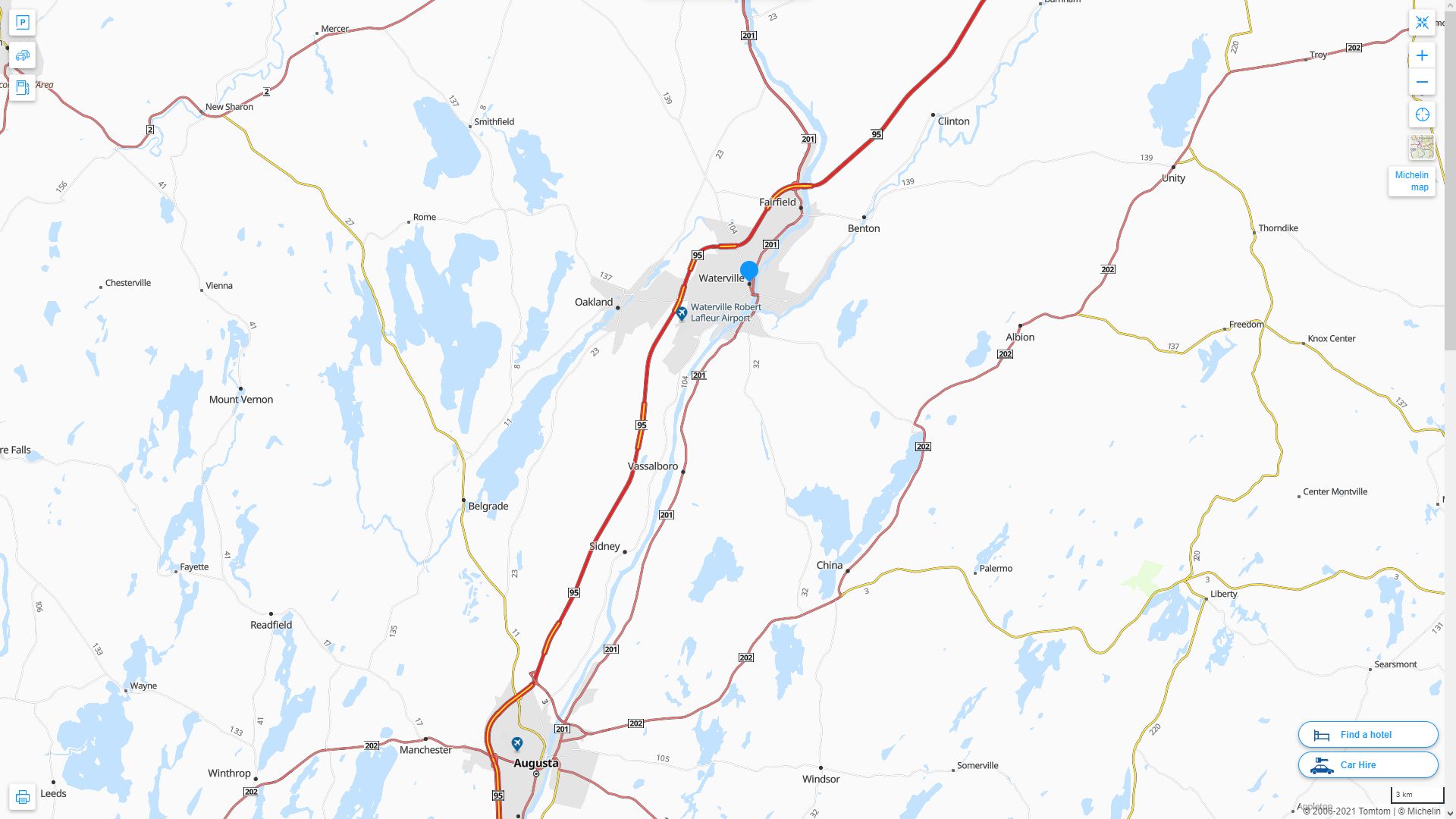 Waterville Maine Highway and Road Map